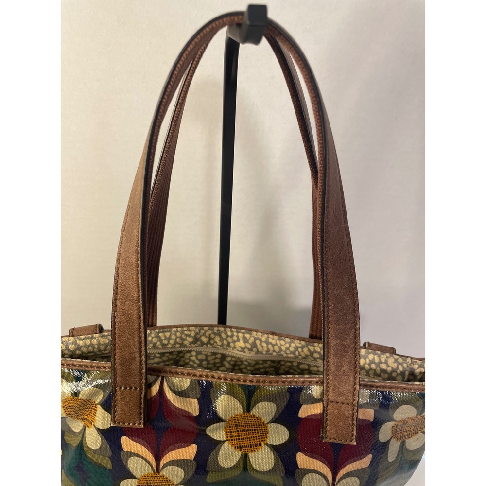 Fossil Key-Per Retro Floral Coated Canvas Tote Brown Leather Trim Multi-Color - Picture 11 of 14